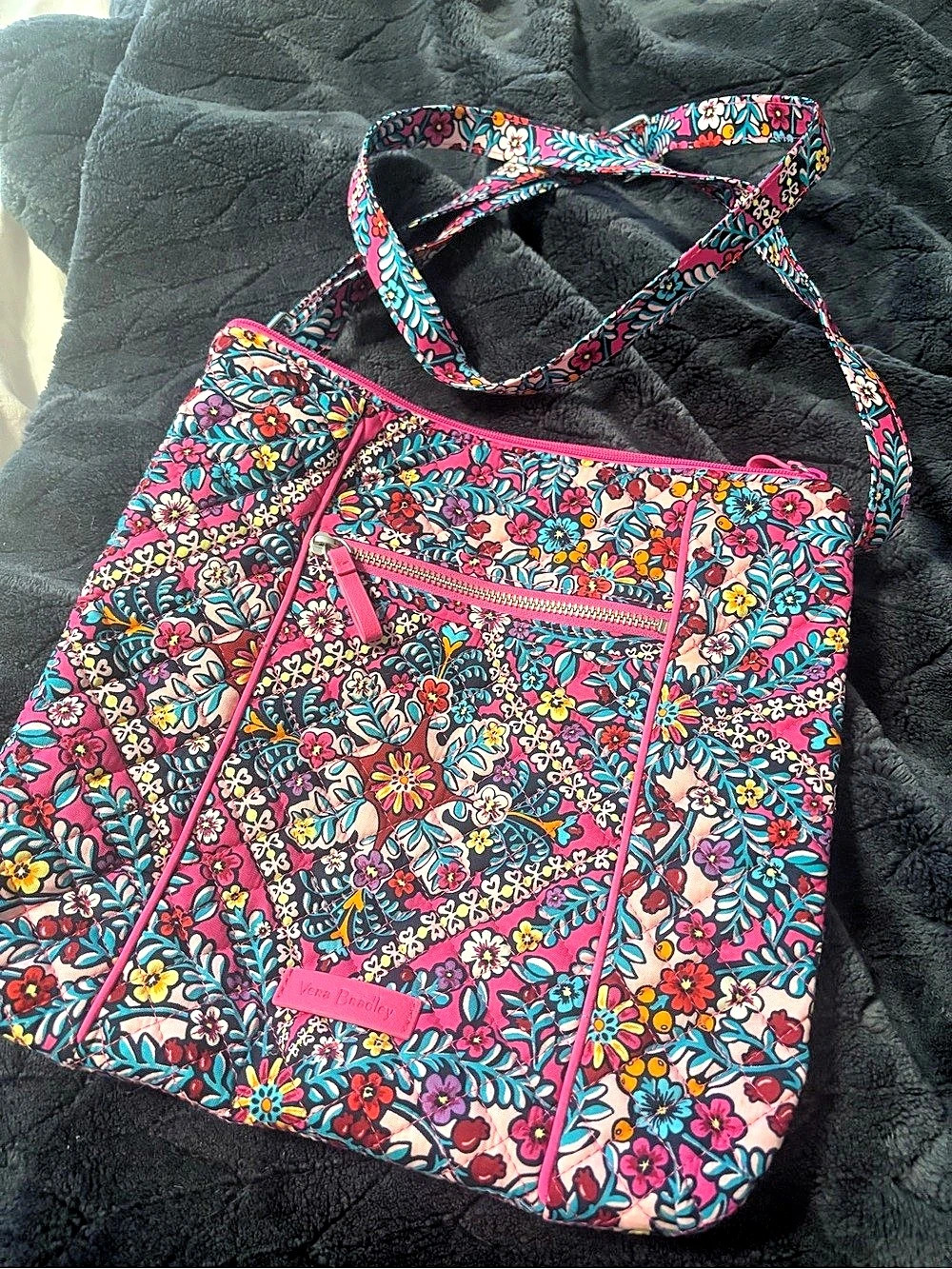 Vera Bradley On the Go Crossbody Floral Shoulder Bag Pink & Blue